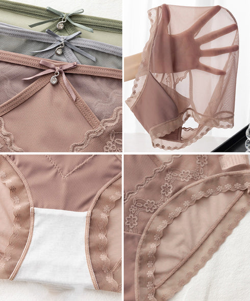 花柄レース ショーツ リボン付き 美尻 可愛い ノーマルショーツ レディース スタンダードショーツ セクシー アンダーウェア インナー肌着 フェミニン 下着快適 88CXH-093